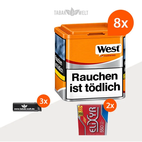 West Yellow Volumentabak 8er-Dosen-Set mit 1100 Filterhülsen