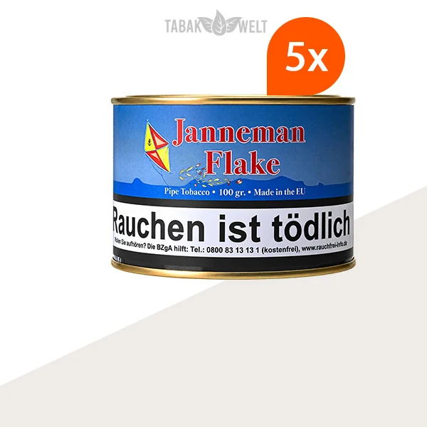 HU Tobacco Janneman Flake Pfeifentabak – 5 Dosen im Set