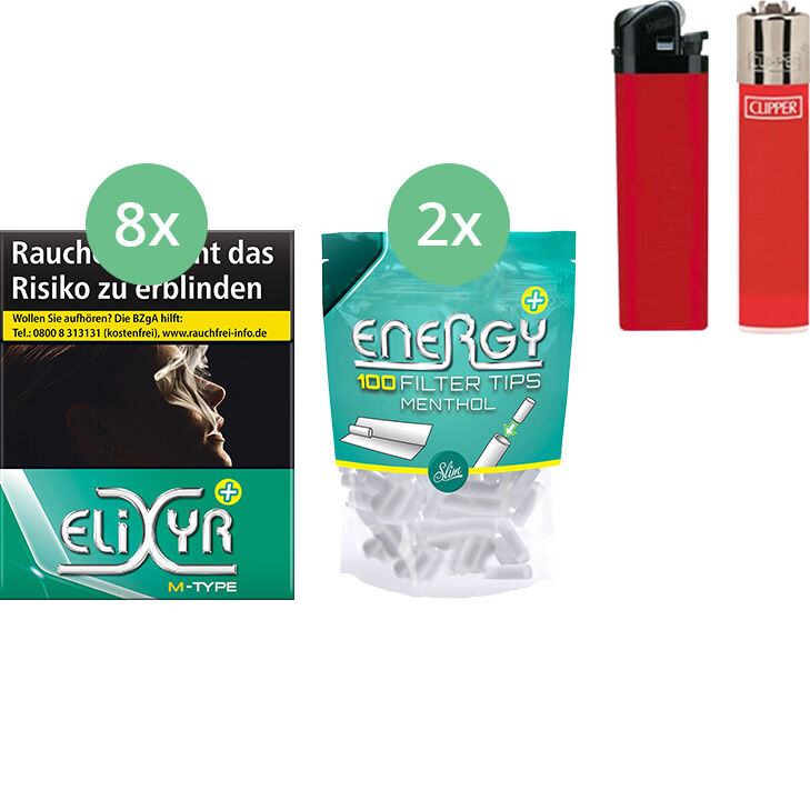 Elixyr Plus Zigaretten 8 x 23 + 200 Energy Menthol Filter Tips