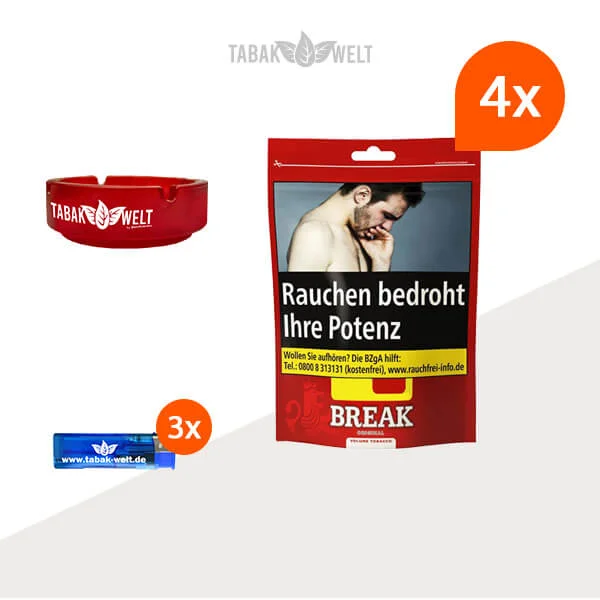 Break Original Volumentabak 4x Beutel mit Glas Aschenbecher