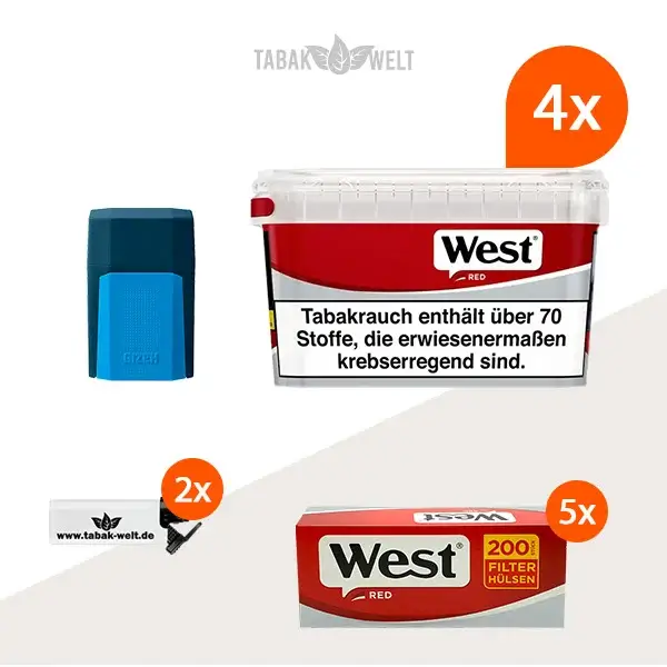west-red-volumentabak-4x-mega-box-mit-1000-huelsen-und-etui