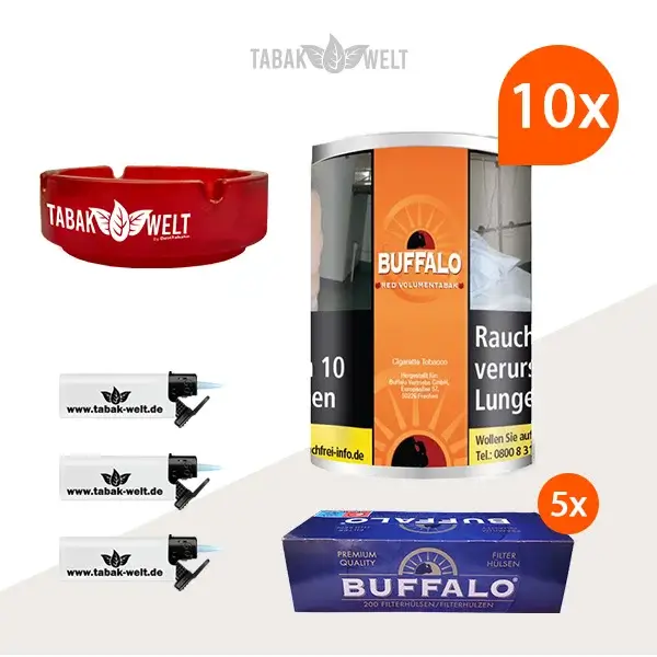 buffalo-red-volumentabak-10x-dose-mit-1000-filterhuelsen-und-glas-aschenbecher buffalo-red-volumentabak-10x-dose-mit-1000-filterhuelsen-und-glas-aschenbecher