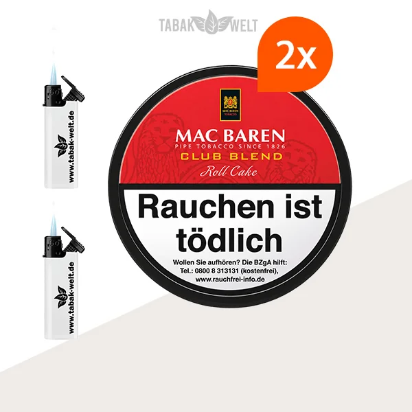 Mac Baren Club Blend Pfeifentabak 2er-Dosen-Set mit Feuerzeugen