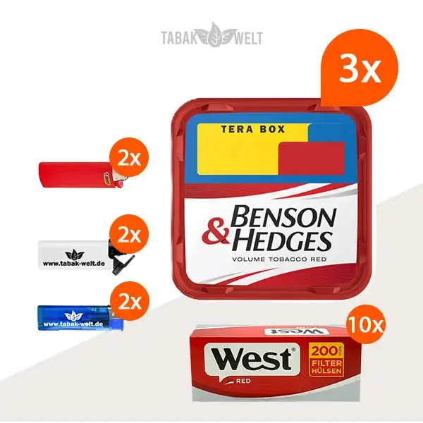 Benson und Hedges Red Volumentabak 3x Tera Box mit 2000 King Size Hülsen 