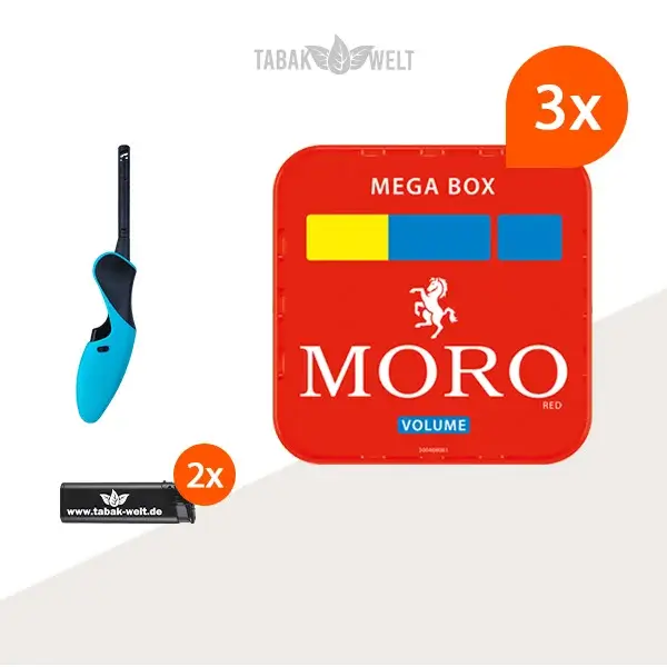 Moro Volumentabak 3 x Mega Box mit BBQ Feuerzeug Moro Volumentabak 3 x Mega Box mit BBQ Feuerzeug
