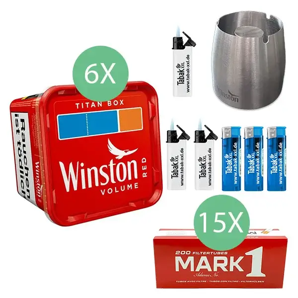 Winston Volumentabak 6 x Titan Box mit 3000 Mark Filterhülsen