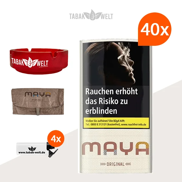 Maya Original Drehtabak 40x Pouch mit Glas Aschenbecher