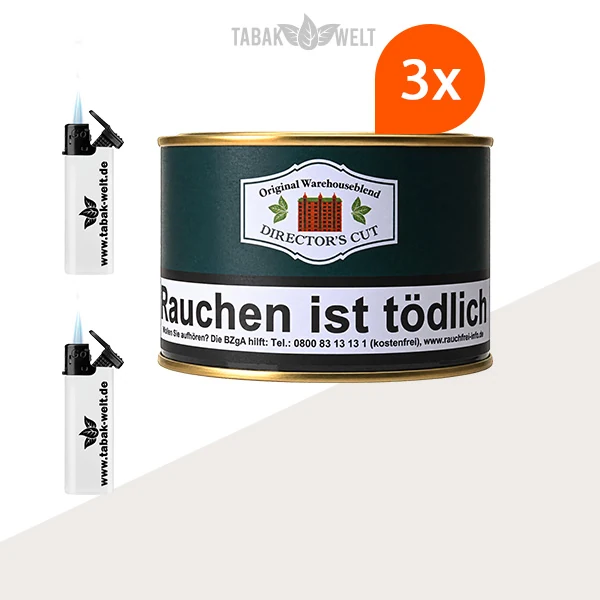 HU Tobacco Director’s Cut Pfeifentabak, 3 Dosen mit Feuerzeugen