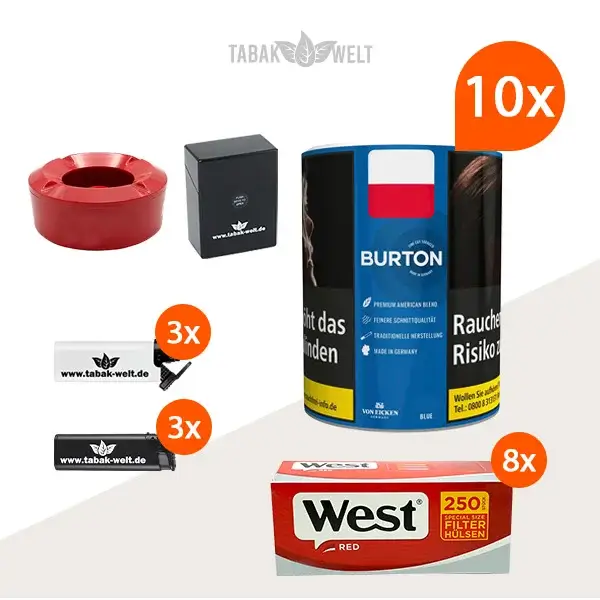 burton-blue-feinschnitt-tabak-10x-dose-mit-2000-special-size-huelsen-und-etui