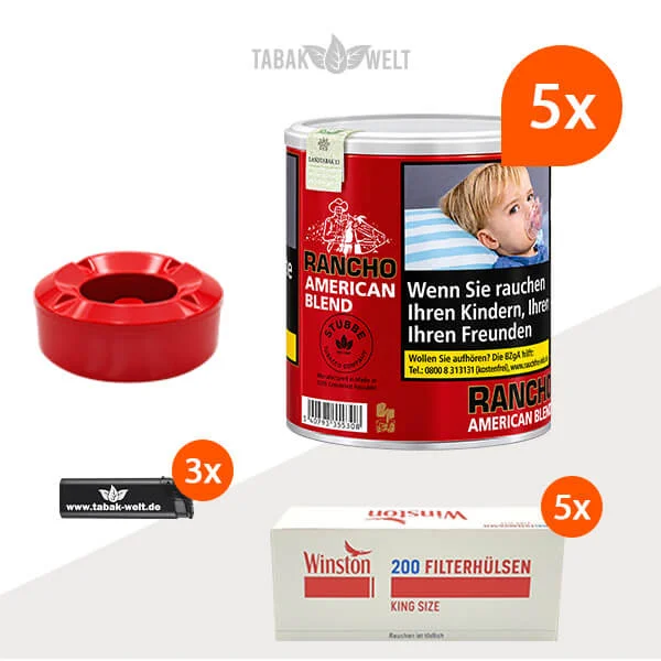 Rancho American Blend 5er-Pack mit fünf Dosen und 1.000 King Size Hülsen