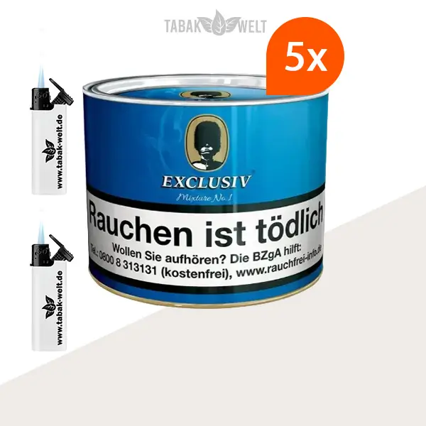 Exclusiv Mixture No. 1 Pfeifentabak – 5 × Royal Dose L mit Feuerzeugen