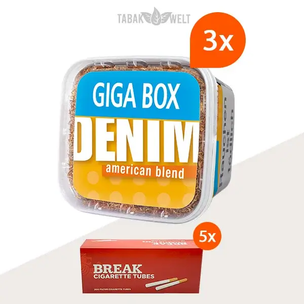 Denim Blend Volumentabak 3x Giga Box mit 1000 Hülsen