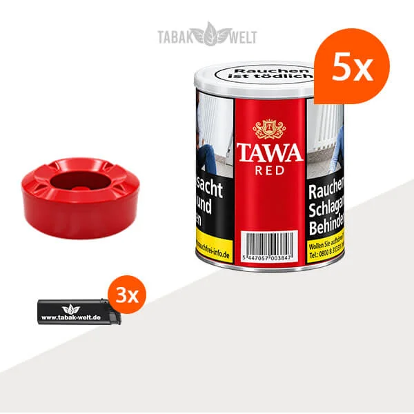 Tawa Red Feinschnitt Tabak – 5 Dosen mit Aschenbecher
