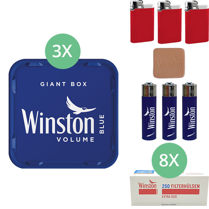 Winston Giant Box Blue 3 x 195g, mit 2000 Extra Size Hülsen