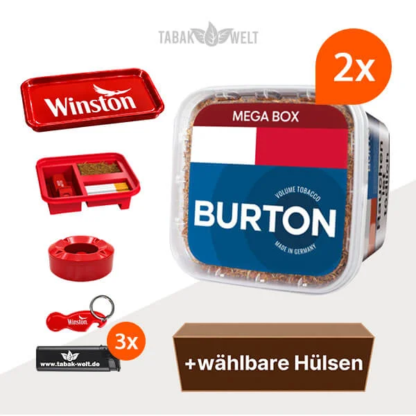 Burton Blue Volumentabak im 2er-Pack Mega-Box mit wählbaren Hülsen und Aktionszubehör