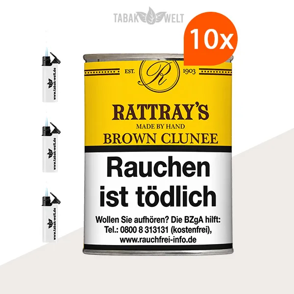 Rattray’s British Selection Brown Clunee Pfeifentabak – 10er-Box mit Feuerzeugen