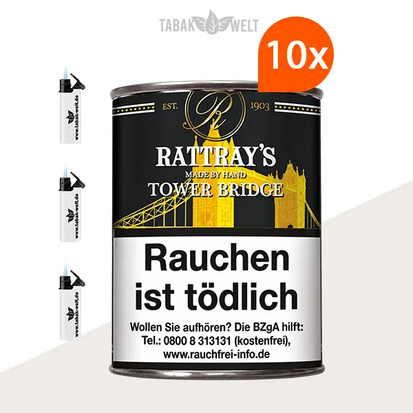 Rattray’s Signature Collection Tower Bridge Pfeifentabak, 10er-Box mit Feuerzeugen