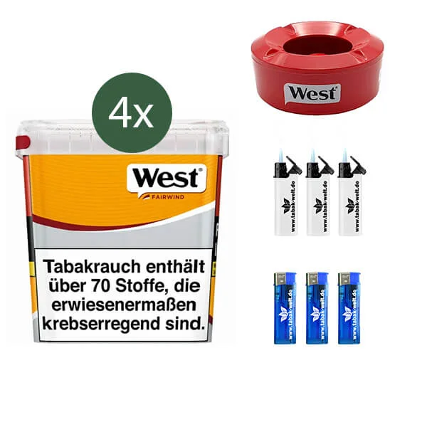 west-volumentabak-yellow-4x-giga-box-mit-windaschenbecher