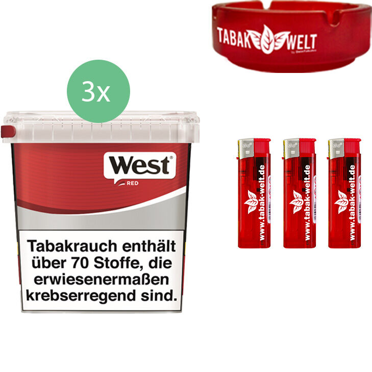 West Red 3 x 190g mit Glasaschenbecher