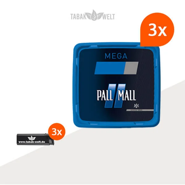 Pall Mall Tabak Blau 3 x Mega Box mit Feuerzeugen Pall Mall Tabak Blau 3 x Mega Box mit Feuerzeugen