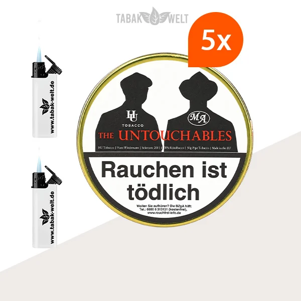 HU Tobacco The Untouchables Pfeifentabak – 5 Dosen mit Feuerzeugen
