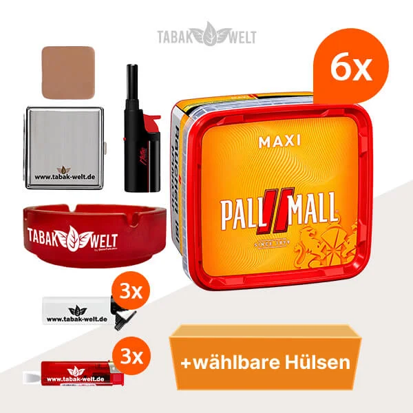 Pall Mall Tabak 6 x Maxi-Box mit wählbaren Hülsen und Metalletui