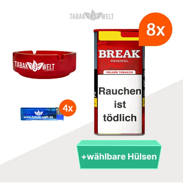 Break Volumentabak Original XXL 8 x Dose mit wählbaren Hülsen und Aschenbecher