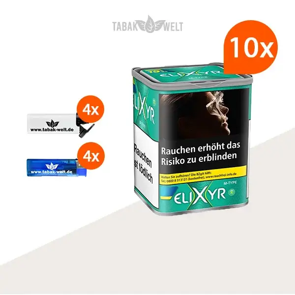 Elixyr Feinschnitttabak Menthol Plus 10x Dose mit Sturmfeuerzeugen