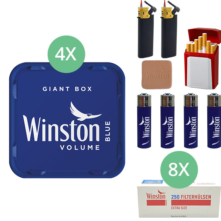 Winston Giant Box Blue 4 x 195g mit 2000 Extra Size Hülsen