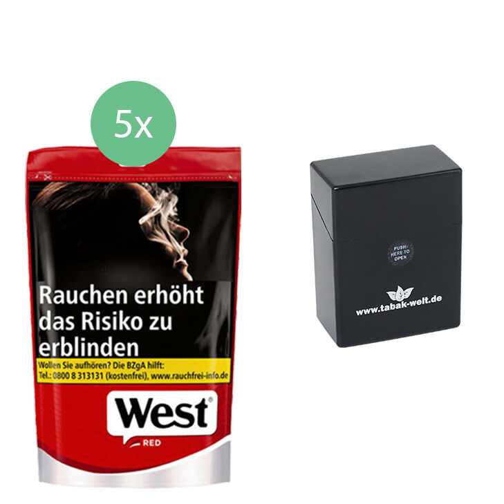 West Red Beutel 5 x 75g mit Zigarettenbox 
