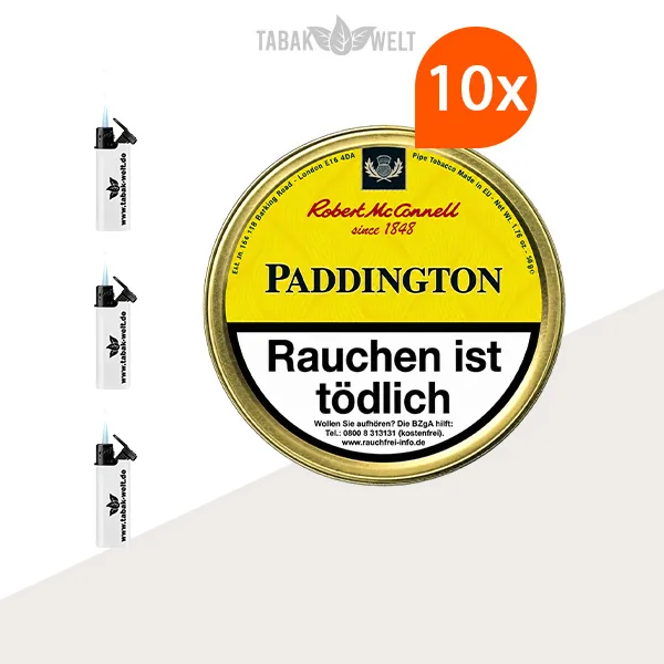 Robert McConnell Heritage Paddington Pfeifentabak 10x Dose mit Sturmfeuerzeugen