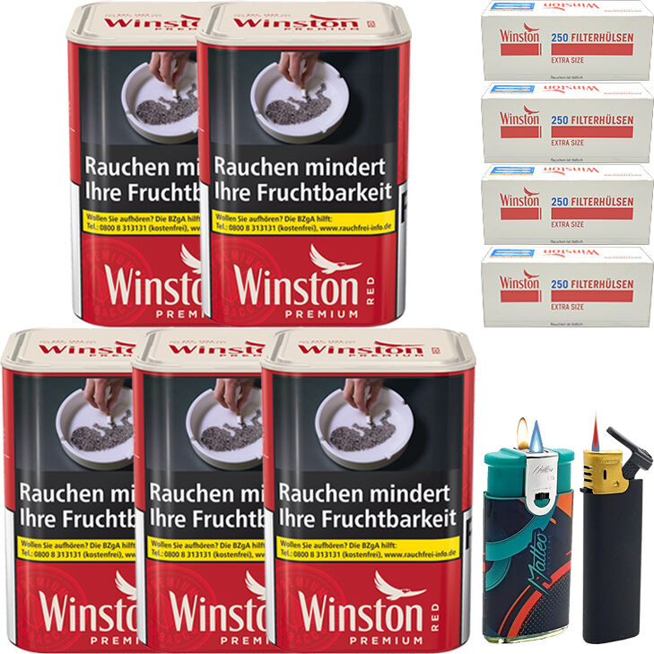 Winston Premium Red 5 x 70g mit 1000 Extra Size Hülsen