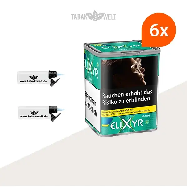 Elixyr Feinschnitttabak Menthol Plus 6x Dose mit Sturmfeuerzeugen