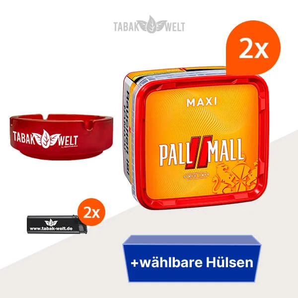 Pall Mall Tabak 2 x Maxi-Box mit wählbaren Hülsen und Aschenbecher