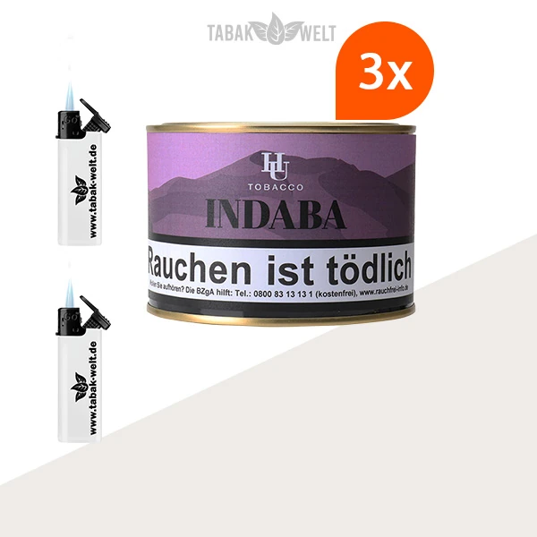 HU Tobacco Indaba Pfeifentabak 3 Dosen mit Feuerzeugen im Set
