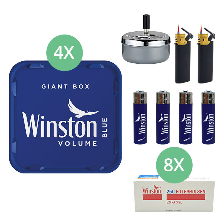 Winston Giant Box Blue 4 x 195g mit 2000 Extra Size Hülsen