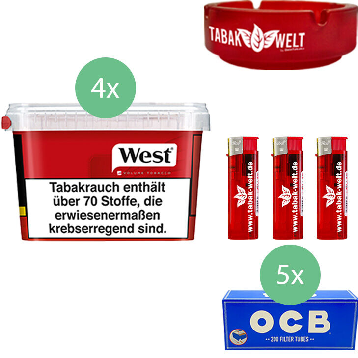 West Tabak Red 4 x Mega Box mit 1000 King Size Hülsen 