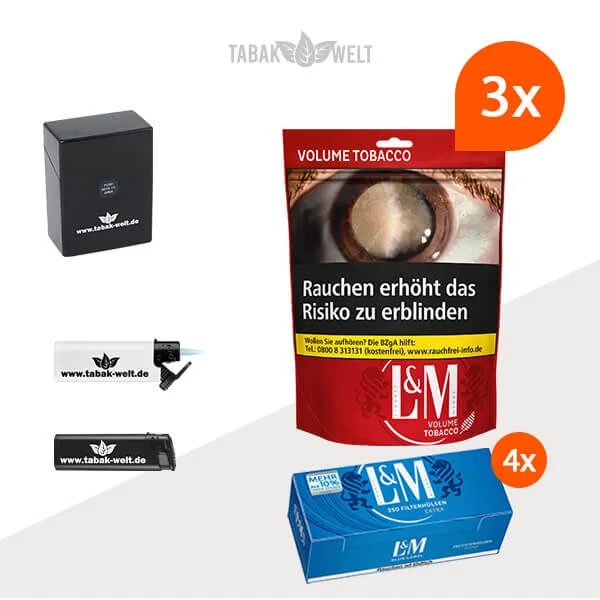 L&M Red Volumentabak 3x Beutel mit 1000 Filterhülsen und Etui