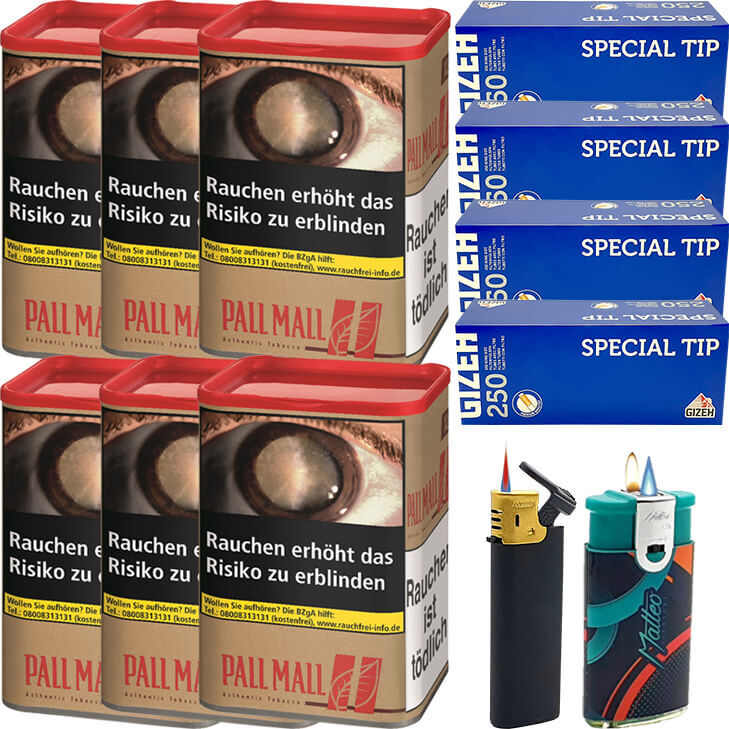 Pall Mall Authentic Red 6 x 55g mit 1000 Special Tip King Size Hülsen