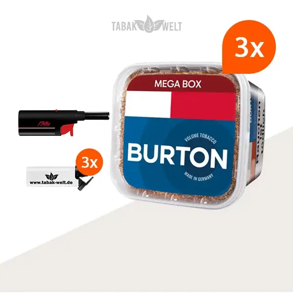 Burton Blue Volumentabak 3x Mega Box mit Stabfeuerzeug 