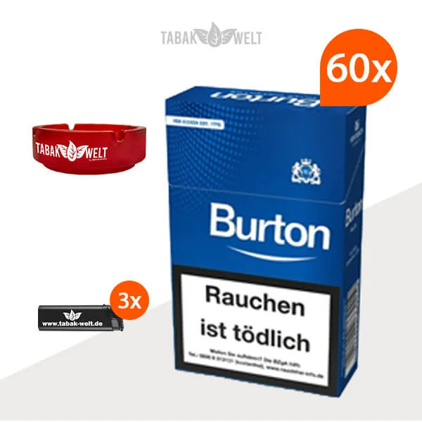 60X Burton Blue Zigarillos mit Feuerzeuge und ein Aschenbecher