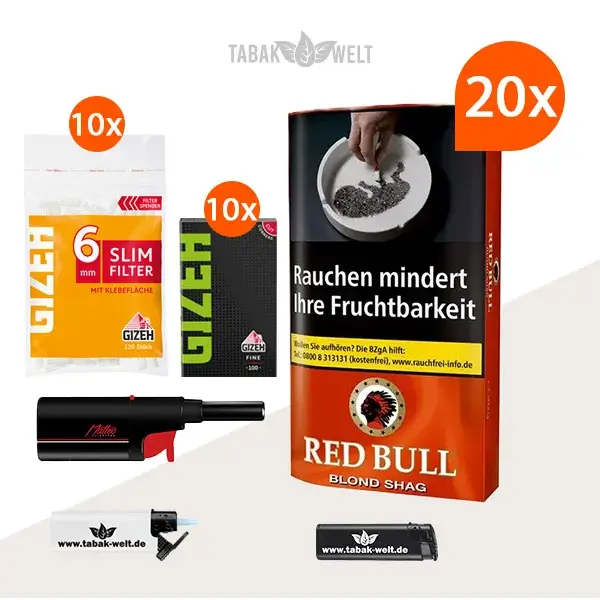 Red Bull Blond Shag Feinschnitt-Tabak 20x Pouch mit Blättchen
