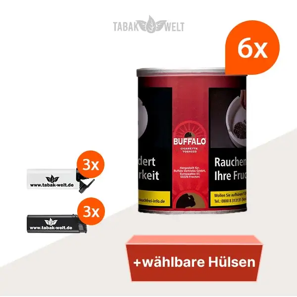 buffalo-red-feinschnitttabak-6x-dose-mit-waehlbaren-huelsen