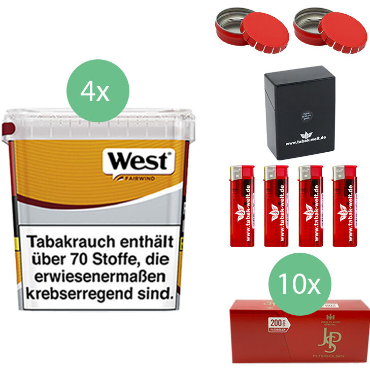 West Volumentabak Yellow 4 x Giga Box mit 2000 King Size Hülsen