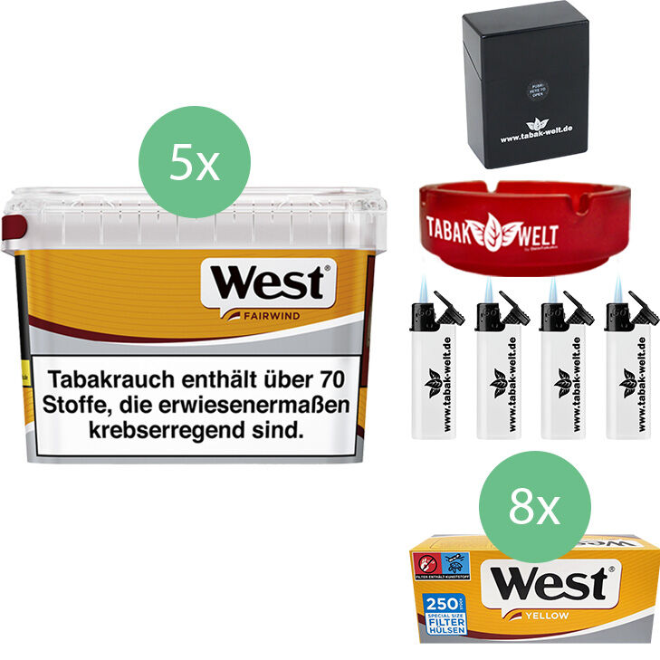 West Yellow 5 x Mega Box mit 2000 Extra Size Hülsen 