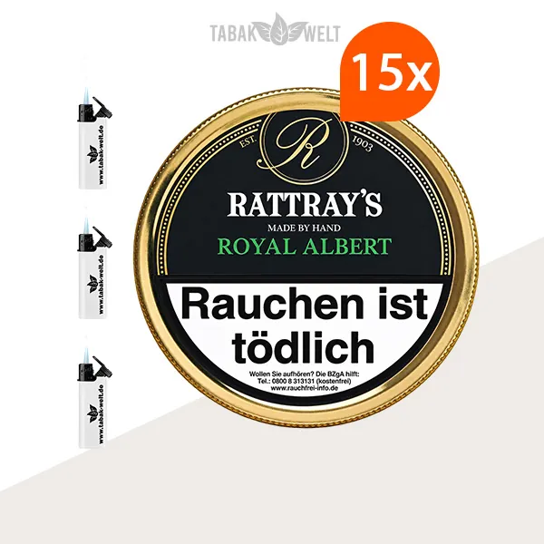 Rattray’s Signature Collection Royal Albert Pfeifentabak, 15er-Box mit Feuerzeugen
