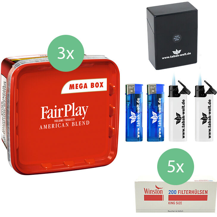 FairPlay Tabak 3 x Mega Box mit 1000 King Size Hülsen