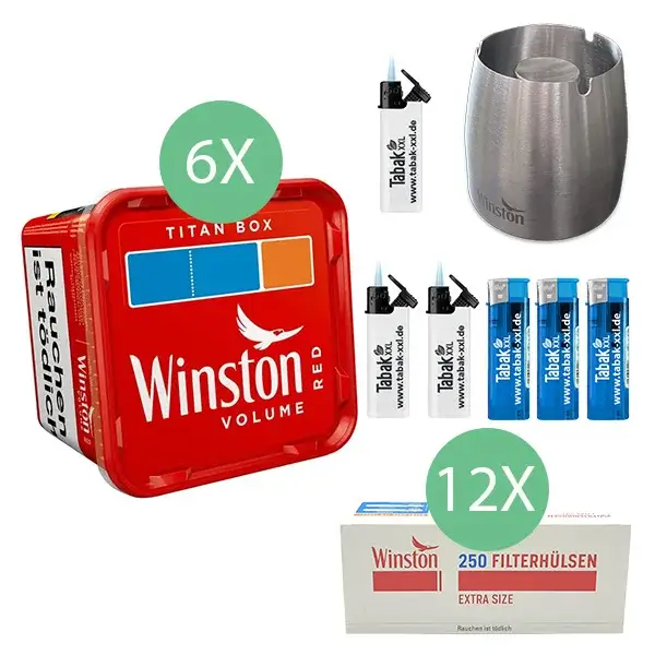 Winston Volumentabak 6 x Titan Box mit 3000 Winston Extra Size Hülsen 