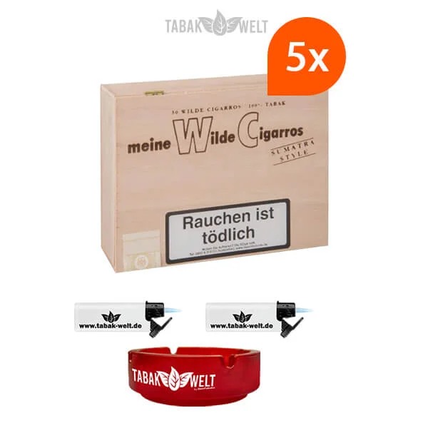 5x-meine-wilde-cigarros-sumatra-zigarren-mit-sturm-feuerzeuge-und-glas-aschenbecher