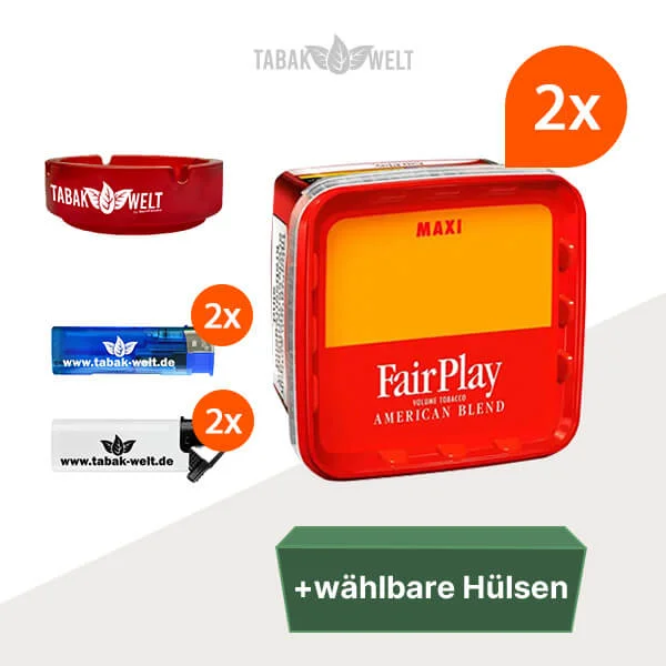 Fair Play Volumentabak 2 x Maxi Box mit wählbaren Hülsen und Glasaschenbecher